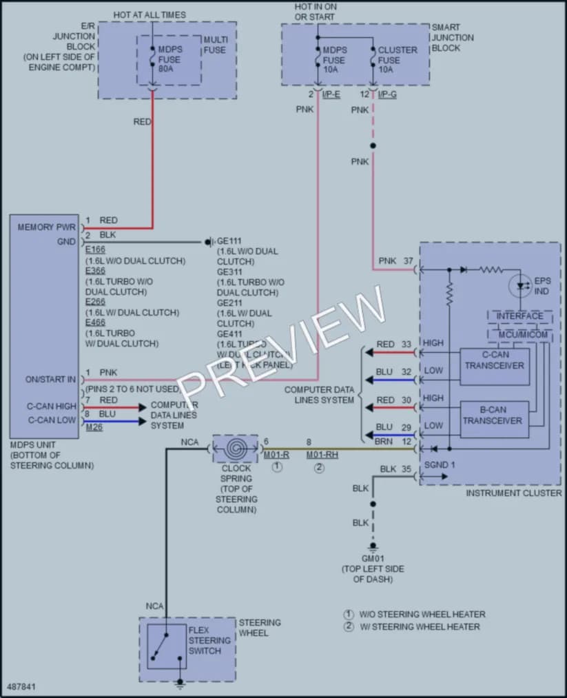 2016 Hyundai Veloster Electronic Power Steering wiring diagram preview