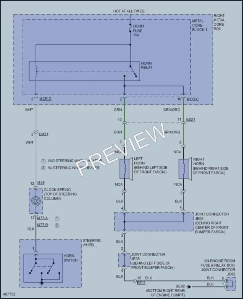 2016 Kia K900 Horn wiring diagram preview