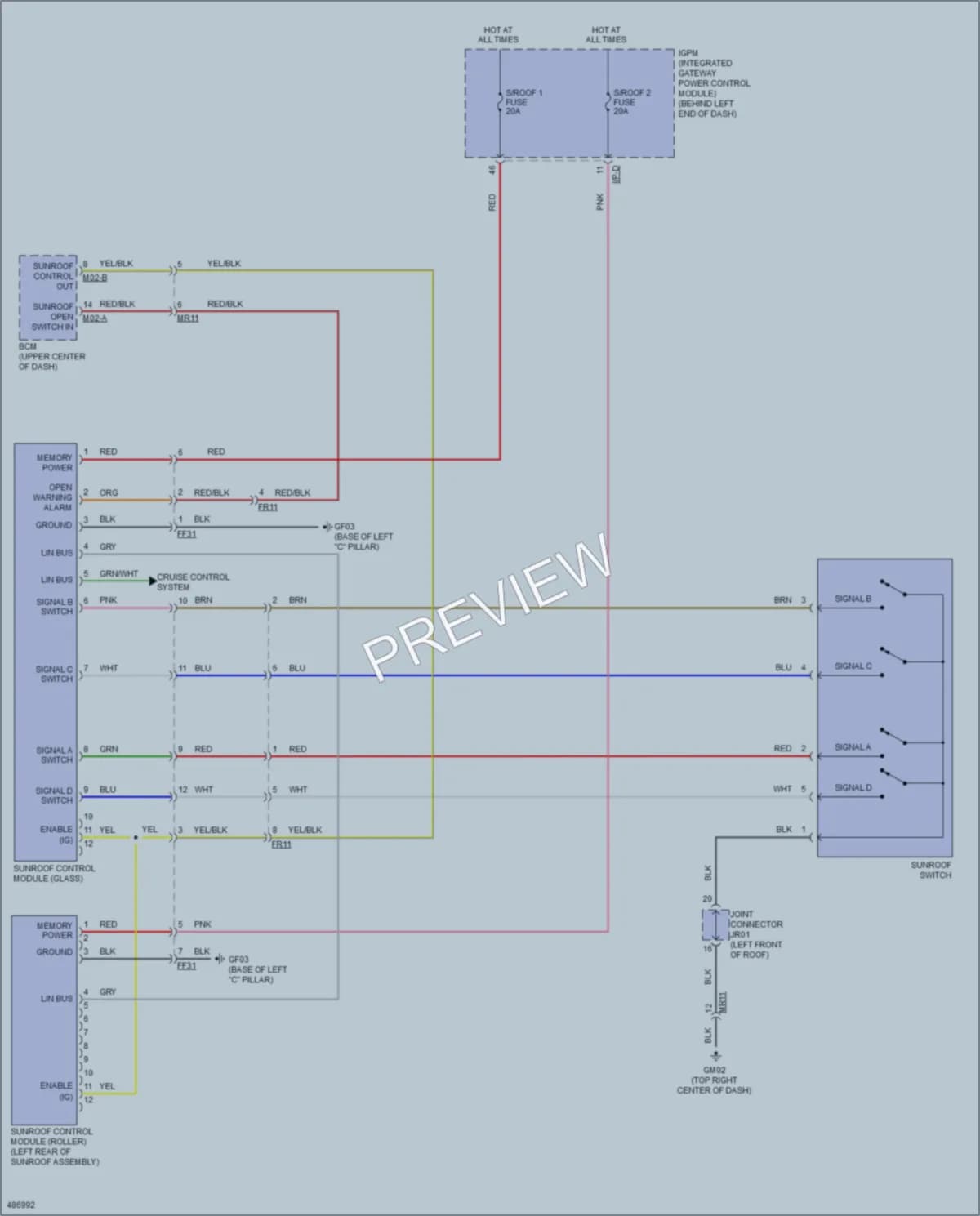 2016 Kia Sorento Power Top Sunroof wiring diagram preview