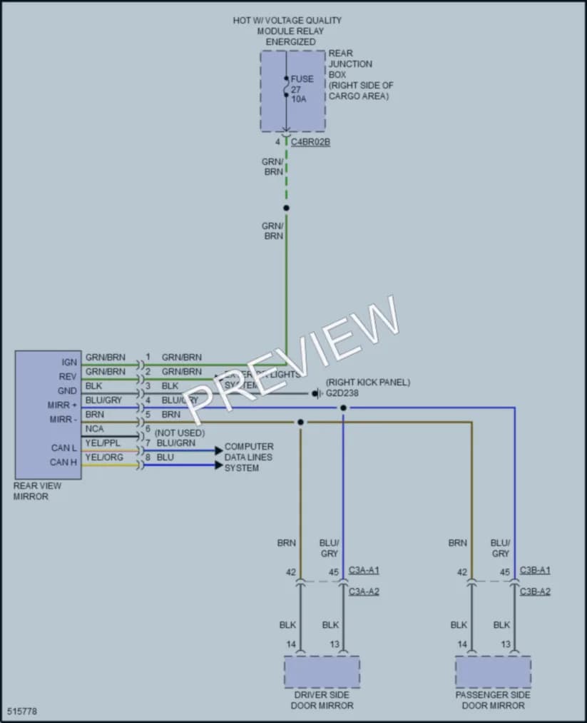 2016 LandRover RangeRover Power Mirrors wiring diagram preview