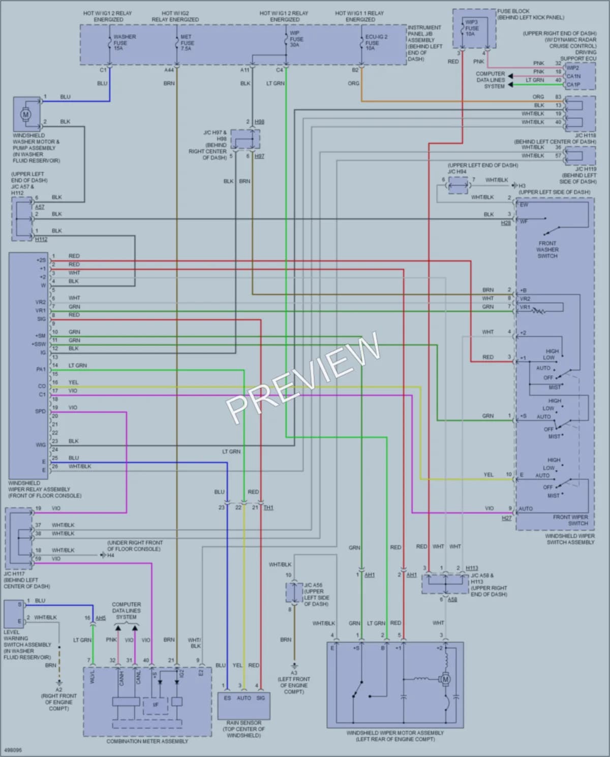 2016 Lexus CT200h Wiper Washer wiring diagram preview