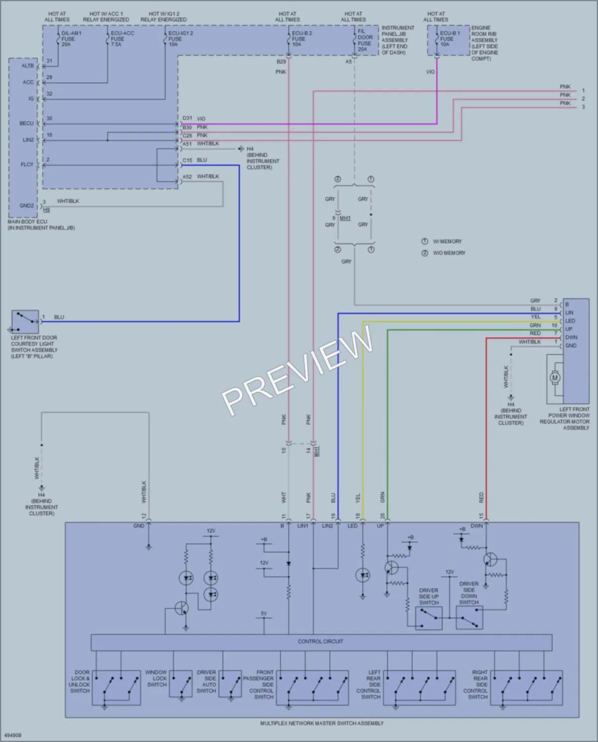 2016 Lexus ES300h Power Windows wiring diagram preview