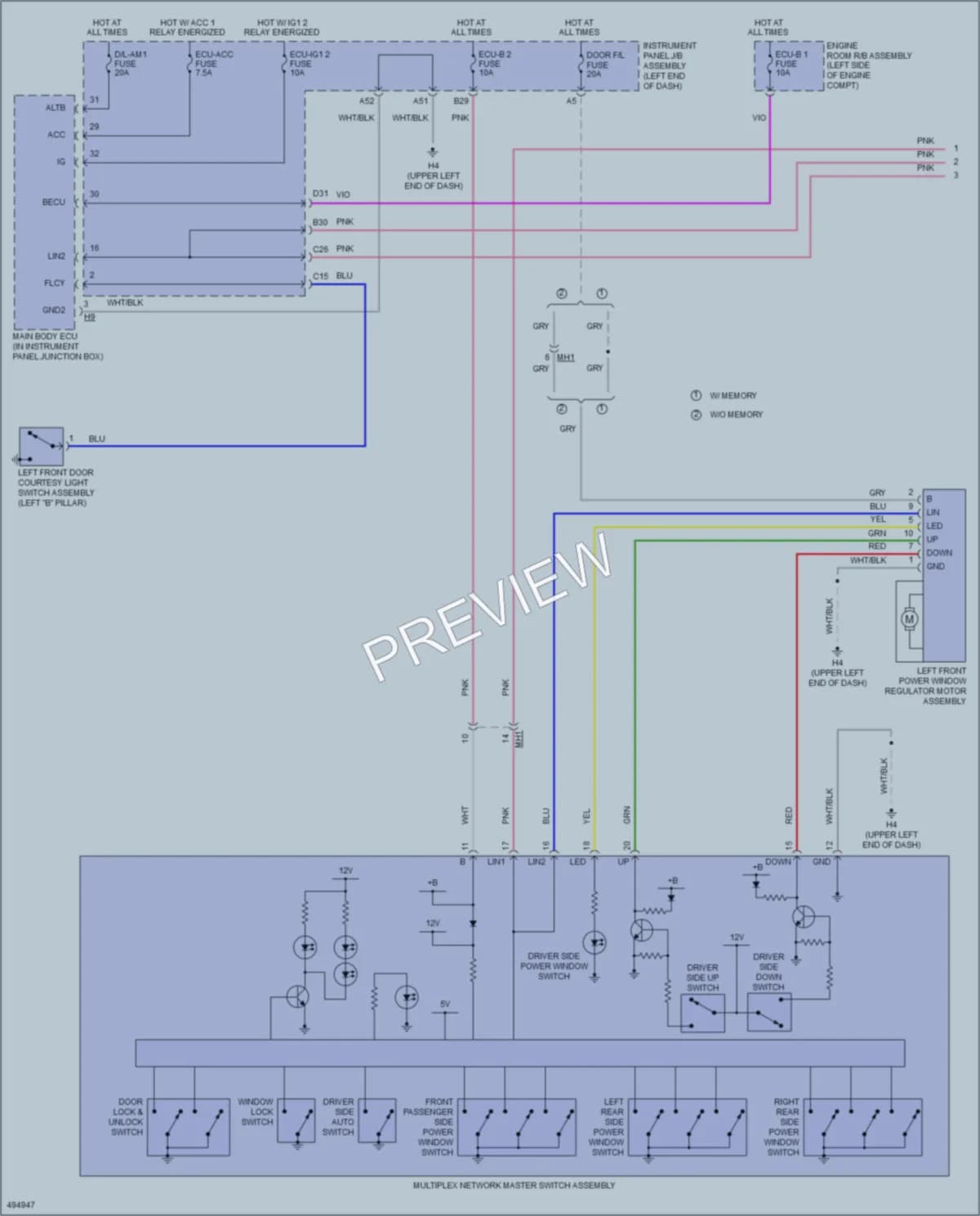 2016 Lexus ES350 Power Windows wiring diagram preview