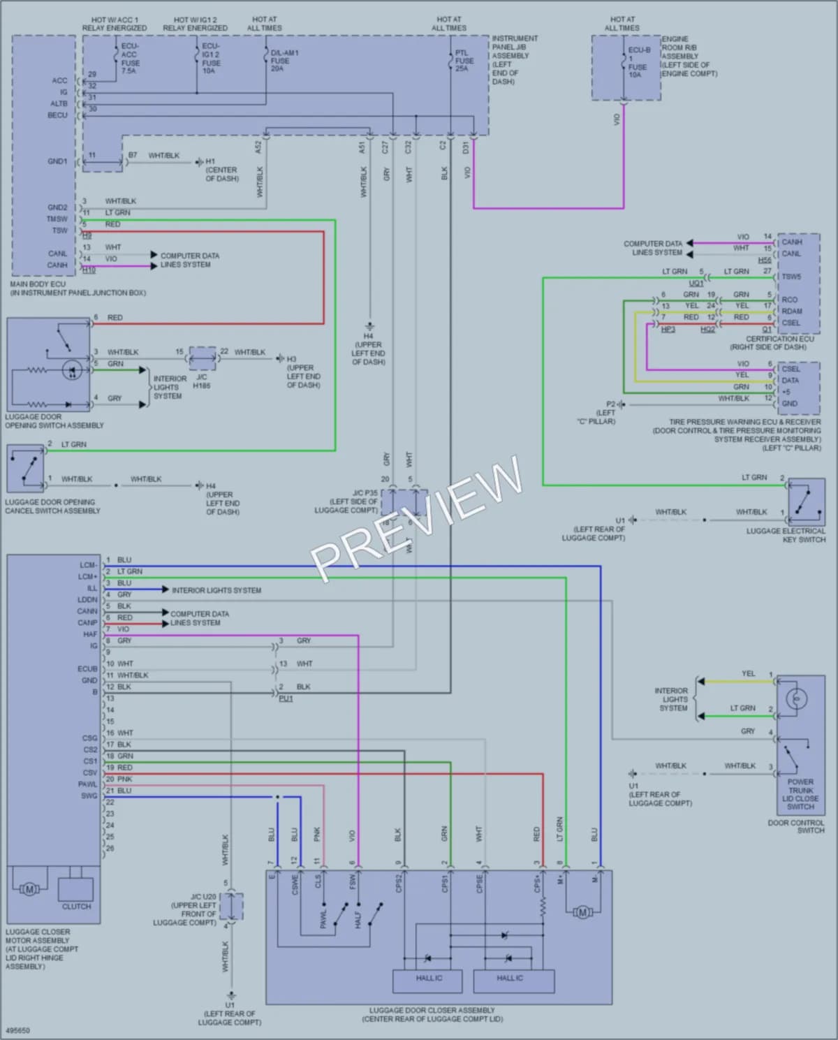 2016 Lexus ES350 Trunk Tailgate Fuel Door wiring diagram preview