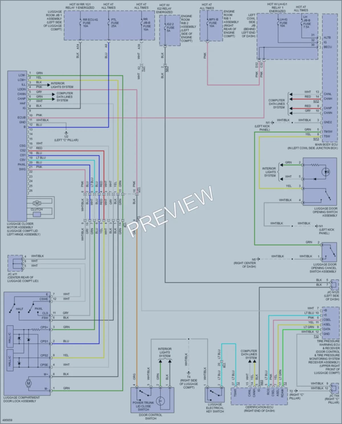 2016 Lexus GS350 Trunk Tailgate Fuel Door wiring diagram preview