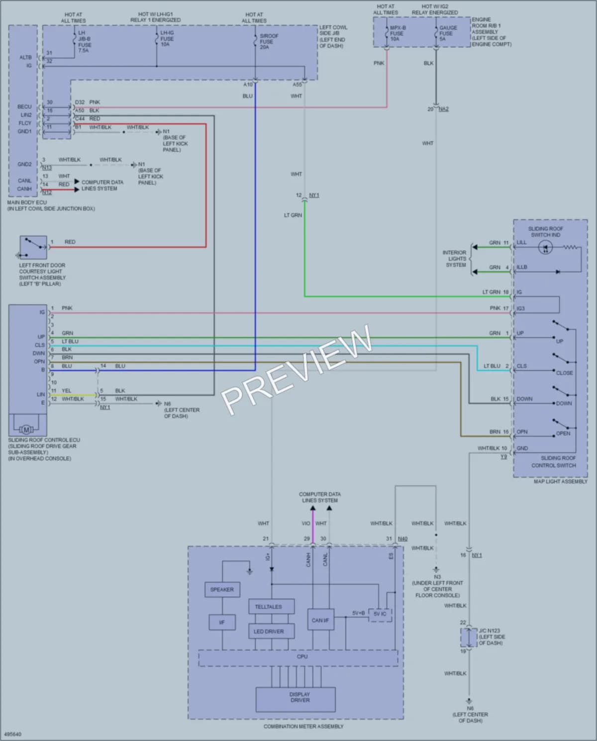 2016 Lexus GS450h Power Top Sunroof wiring diagram preview