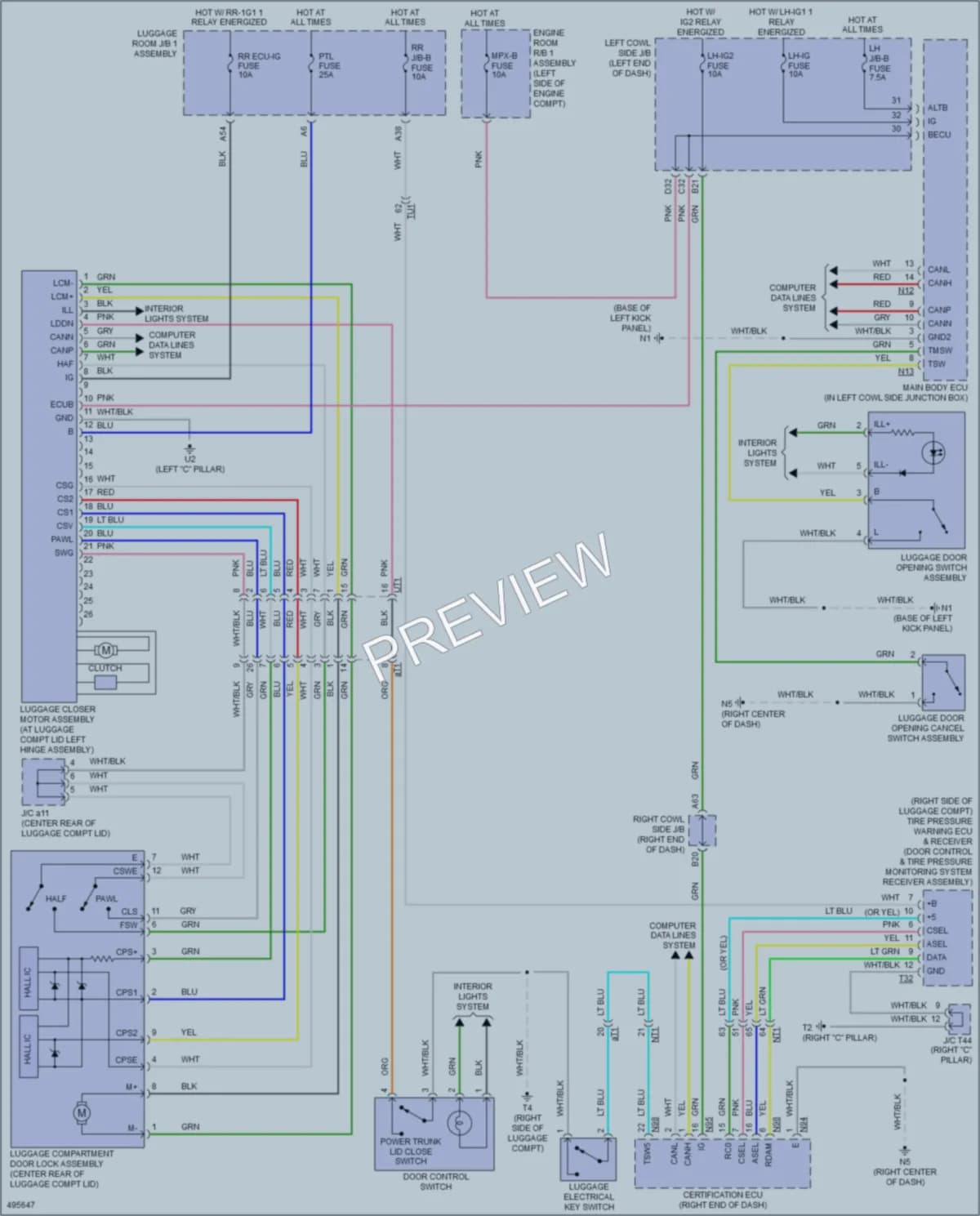 2016 Lexus GS450h Trunk Tailgate Fuel Door wiring diagram preview