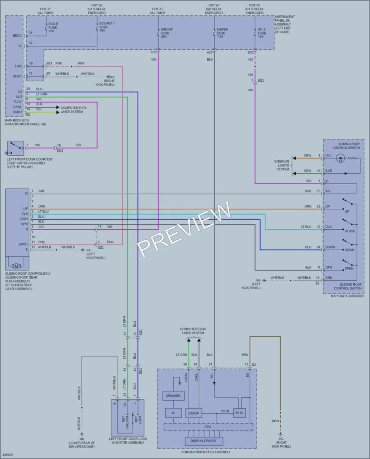 2016 Lexus IS350 Power Top Sunroof wiring diagram preview