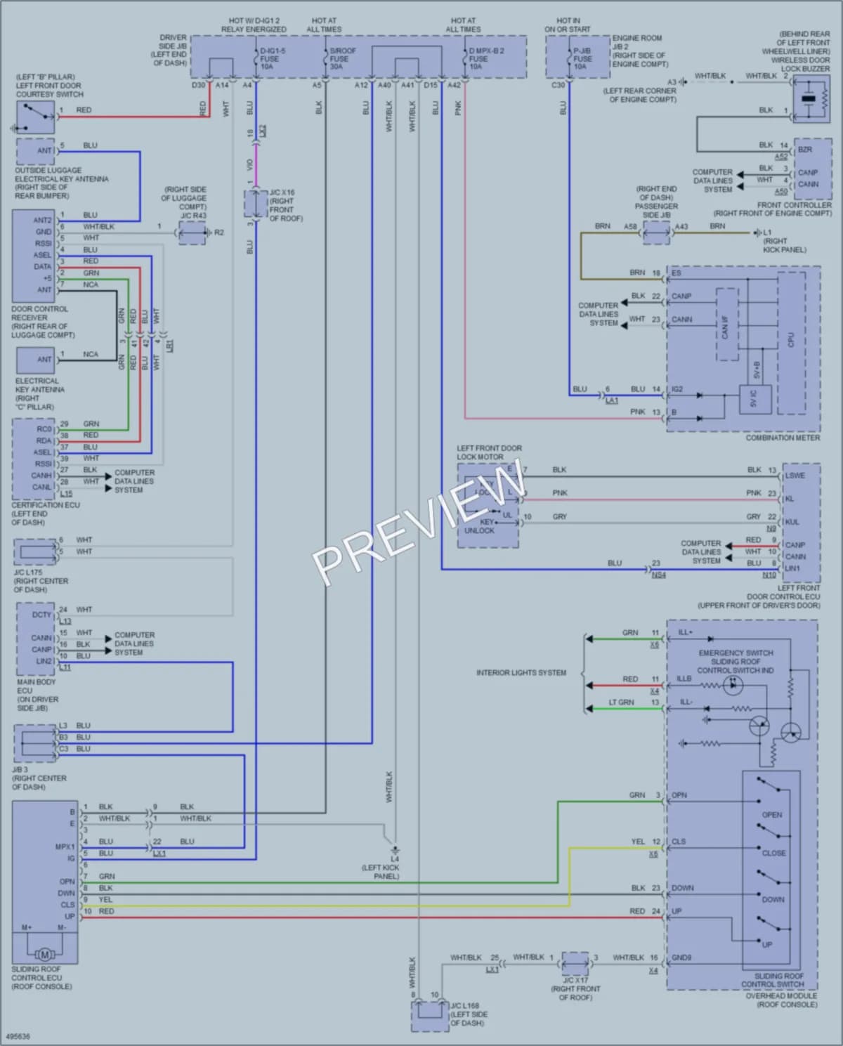 2016 Lexus LS460 Power Top Sunroof wiring diagram preview