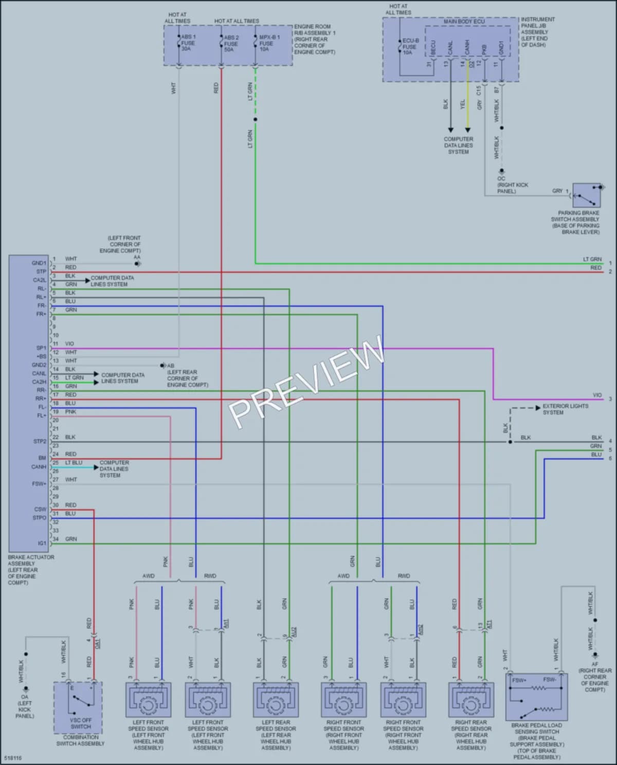 2016 Lexus RC200t Anti Lock Brakes wiring diagram preview