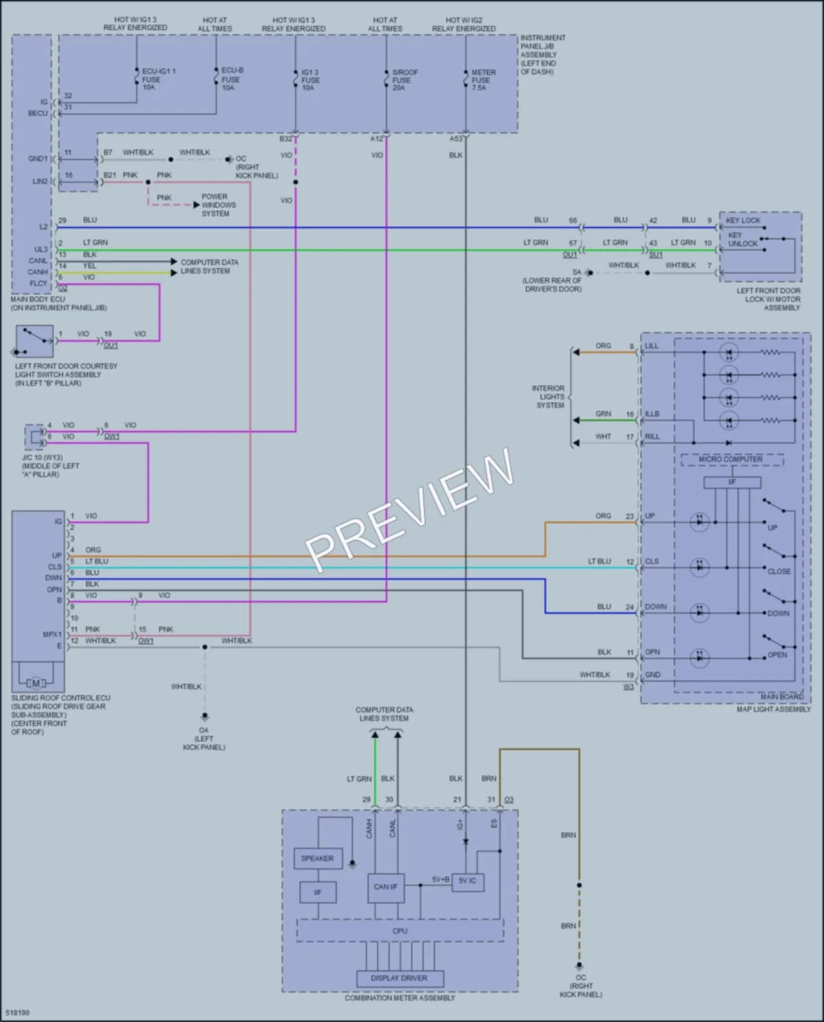 2016 Lexus RC350 Power Top Sunroof wiring diagram preview