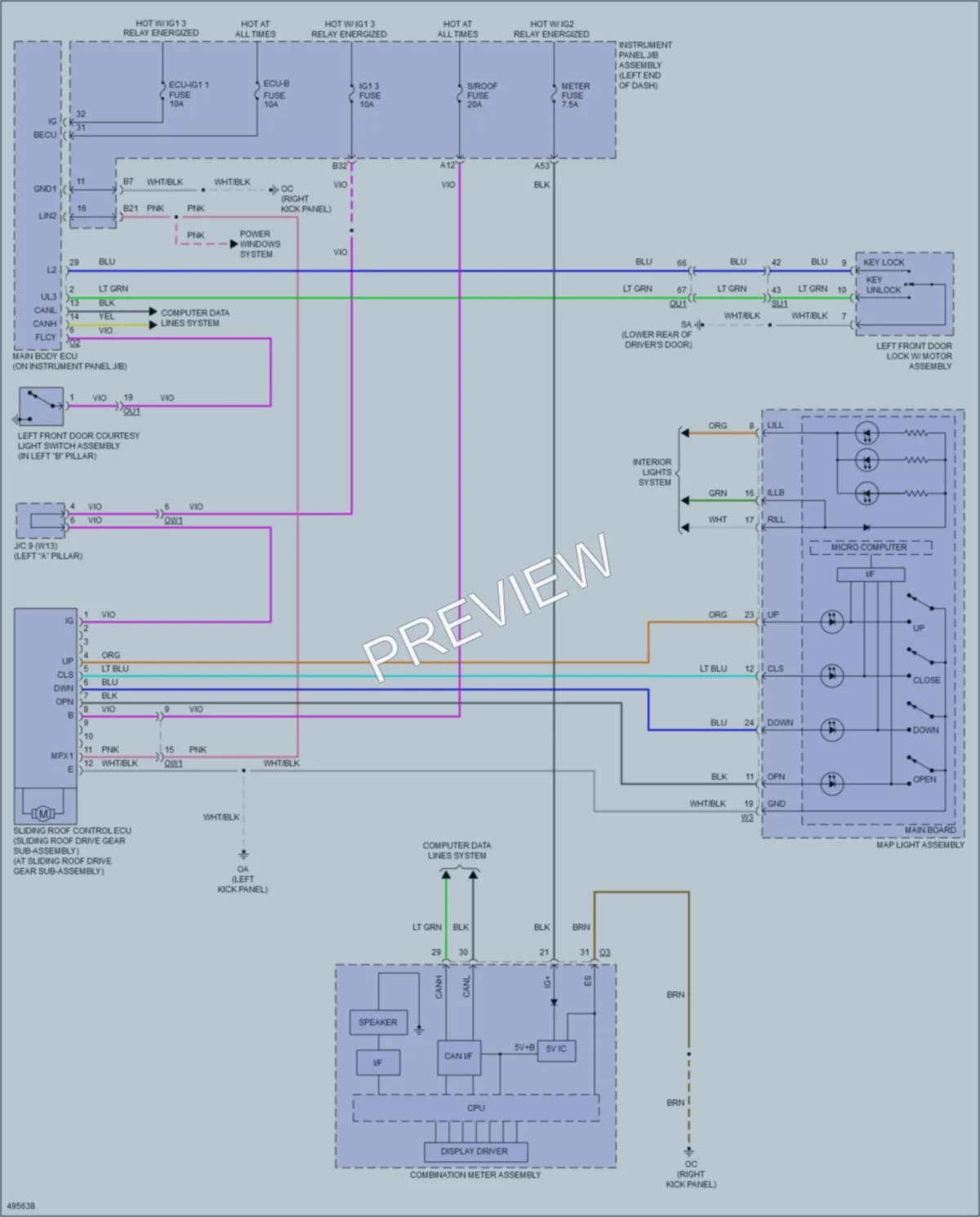 2016 Lexus RCF Power Top Sunroof wiring diagram preview