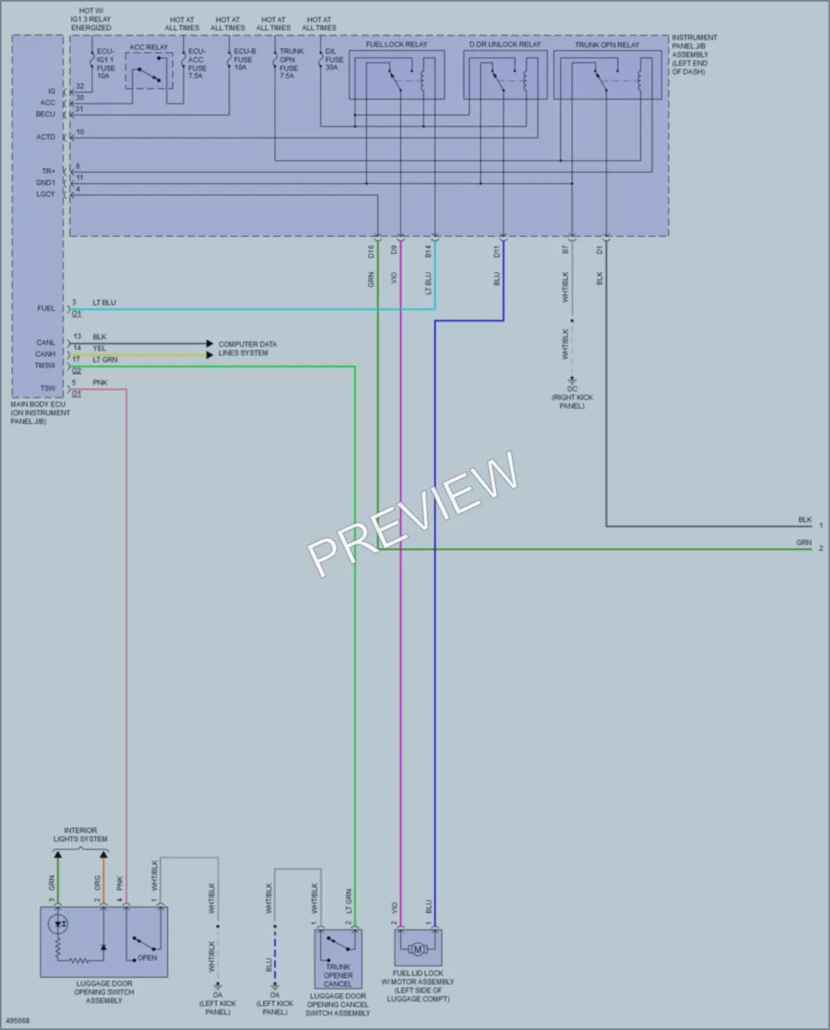 2016 Lexus RCF Trunk Tailgate Fuel Door wiring diagram preview
