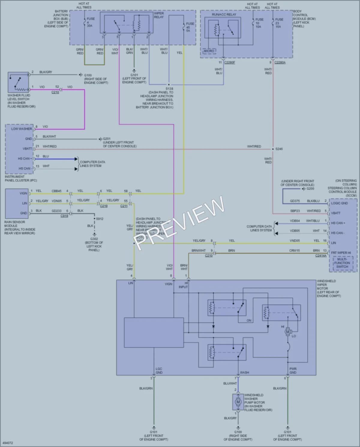 2016 Lincoln MKS Wiper Washer wiring diagram preview