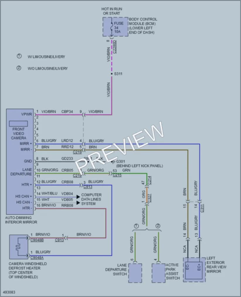 2016 Lincoln MKT Power Mirrors wiring diagram preview