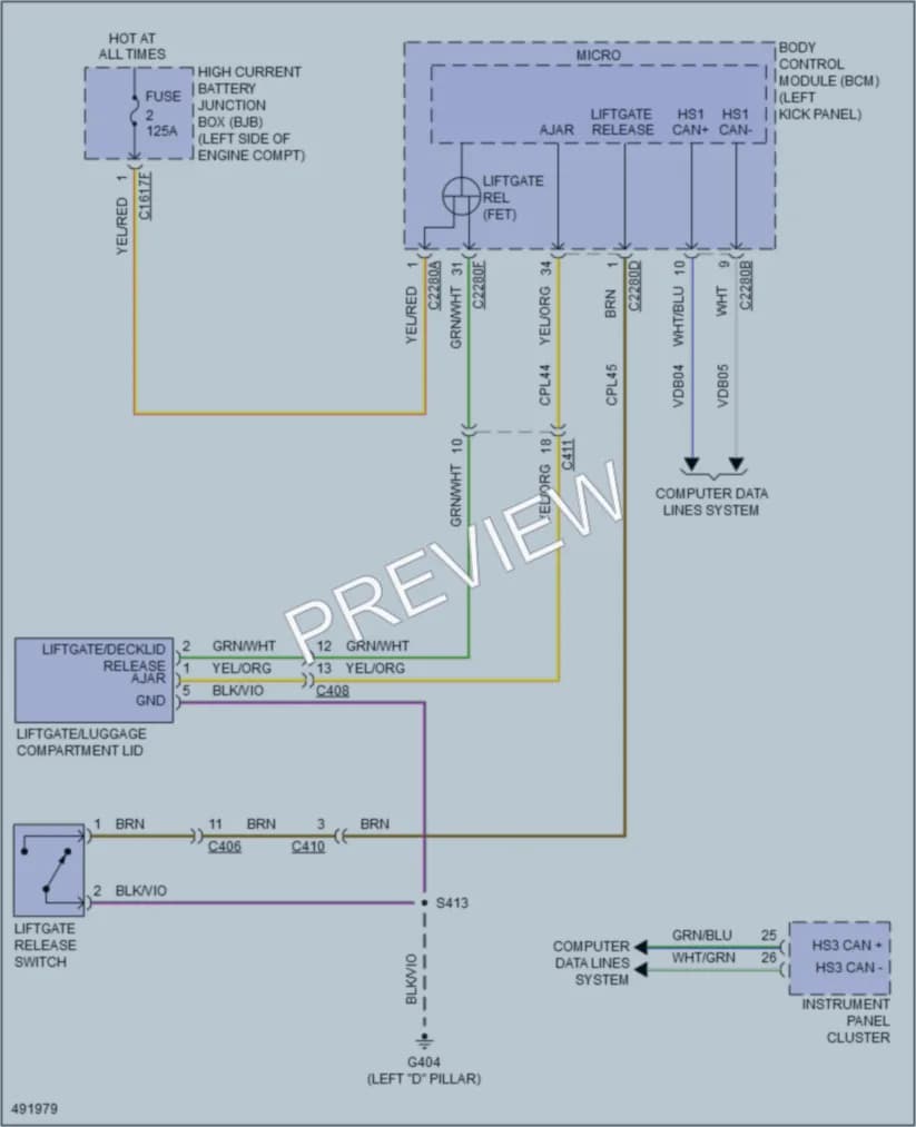 2016 Lincoln MKX Trunk Tailgate Fuel Door wiring diagram preview
