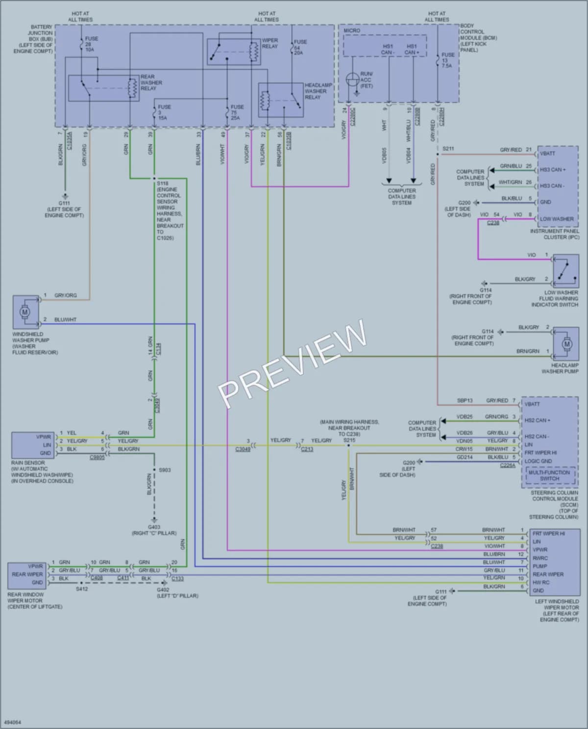 2016 Lincoln MKX Wiper Washer wiring diagram preview