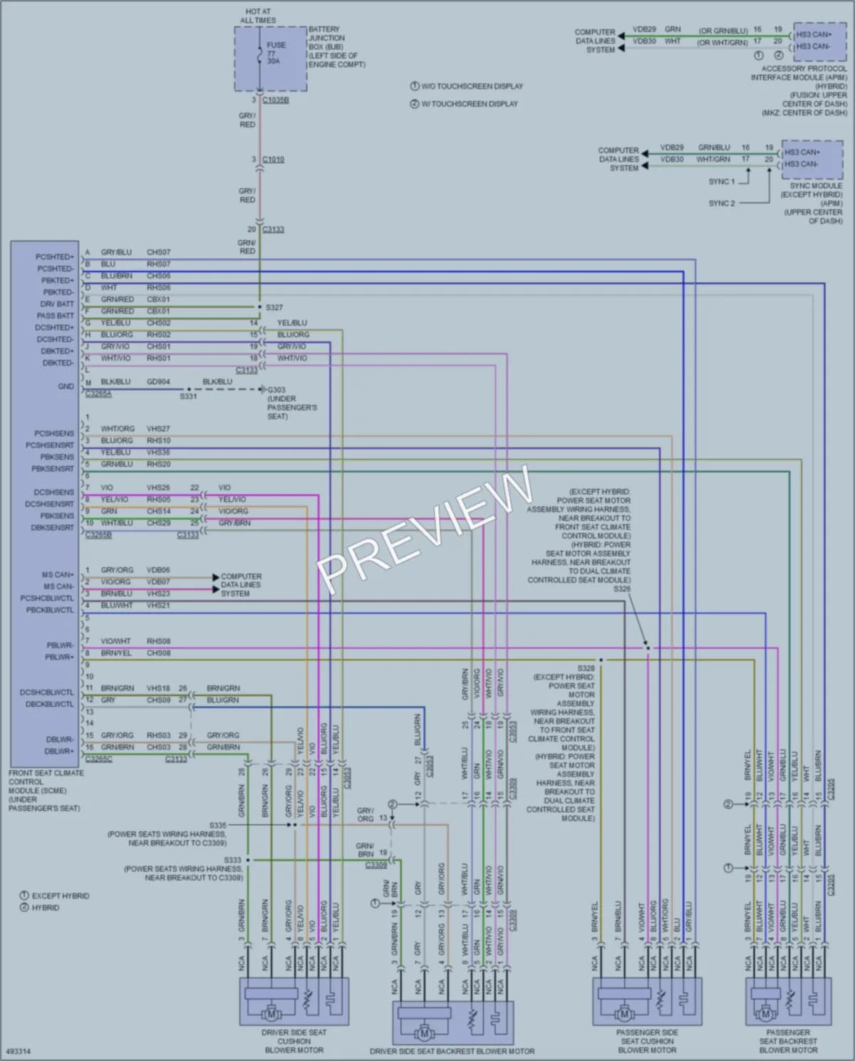 2016 Lincoln MKZ Power Seats wiring diagram preview