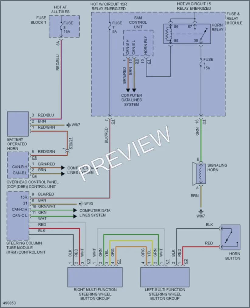 2016 MercedesBenz 3500Sprinter Horn wiring diagram preview