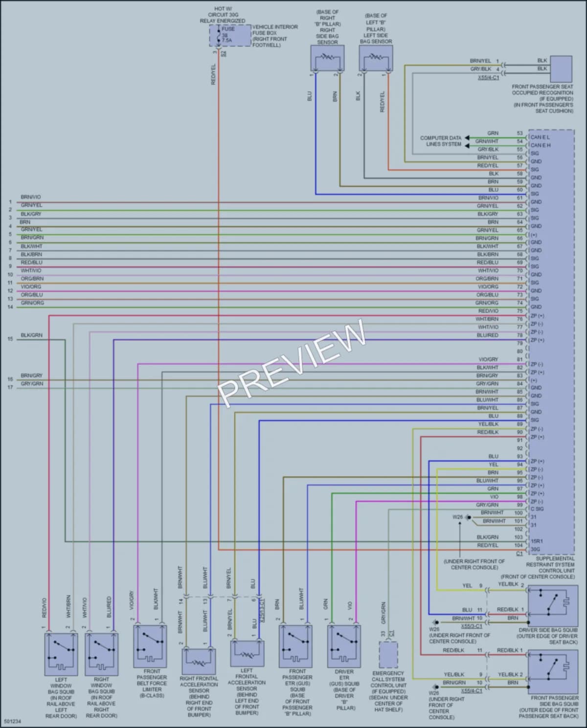 2016 MercedesBenz B250e Supplemental Restraints wiring diagram preview