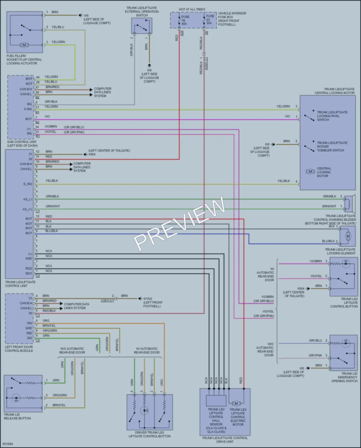2016 MercedesBenz B250e Trunk Tailgate Fuel Door wiring diagram preview