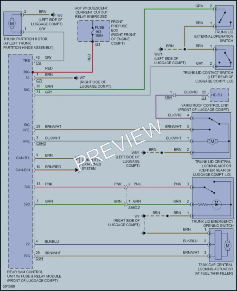 2016 MercedesBenz SLK350 Trunk Tailgate Fuel Door wiring diagram preview