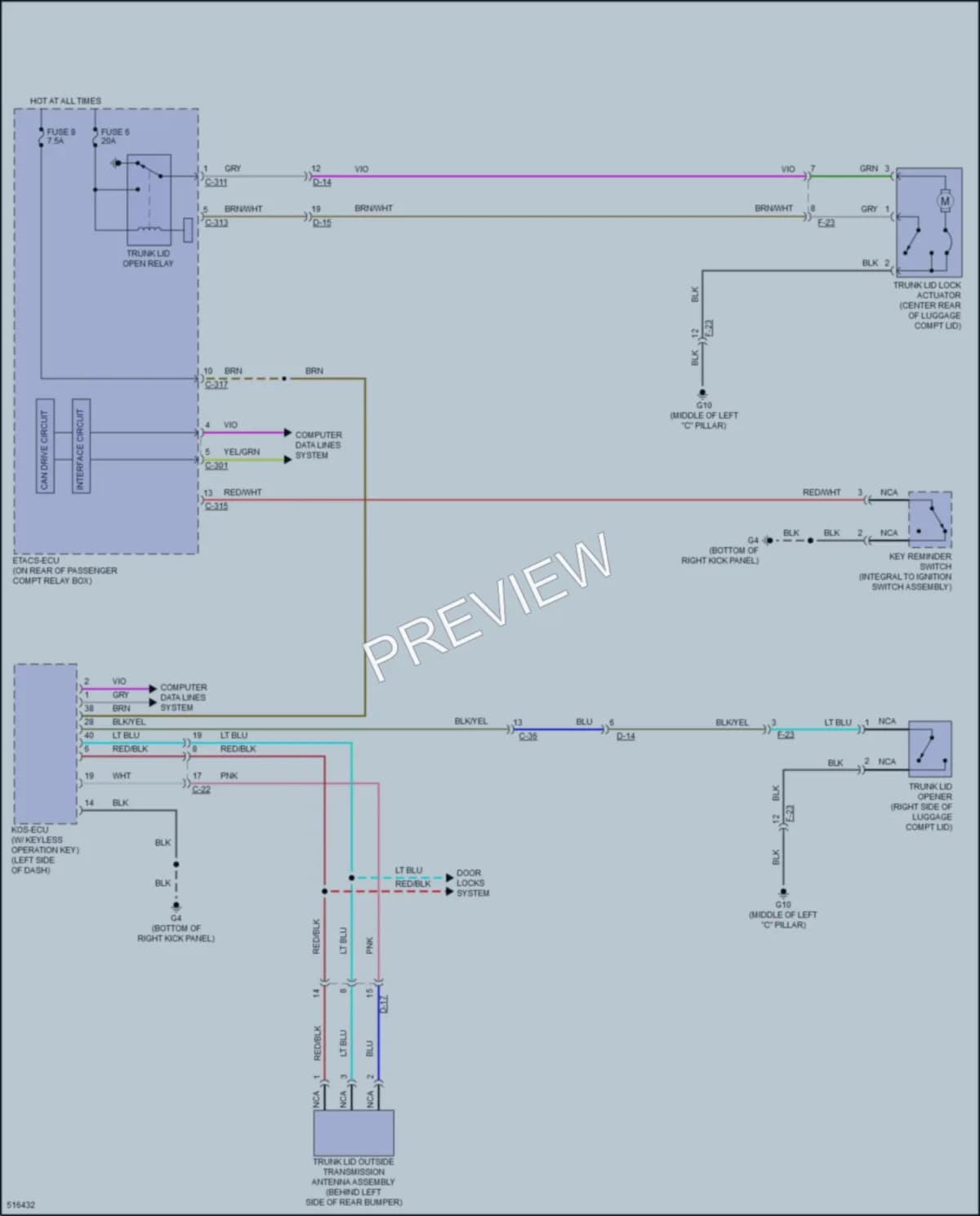 2016 Mitsubishi Lancer Trunk Tailgate Fuel Door wiring diagram preview