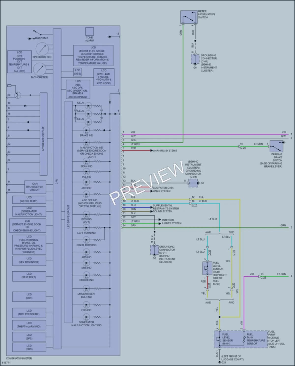 2016 Mitsubishi OutlanderSport Instrument Cluster wiring diagram preview
