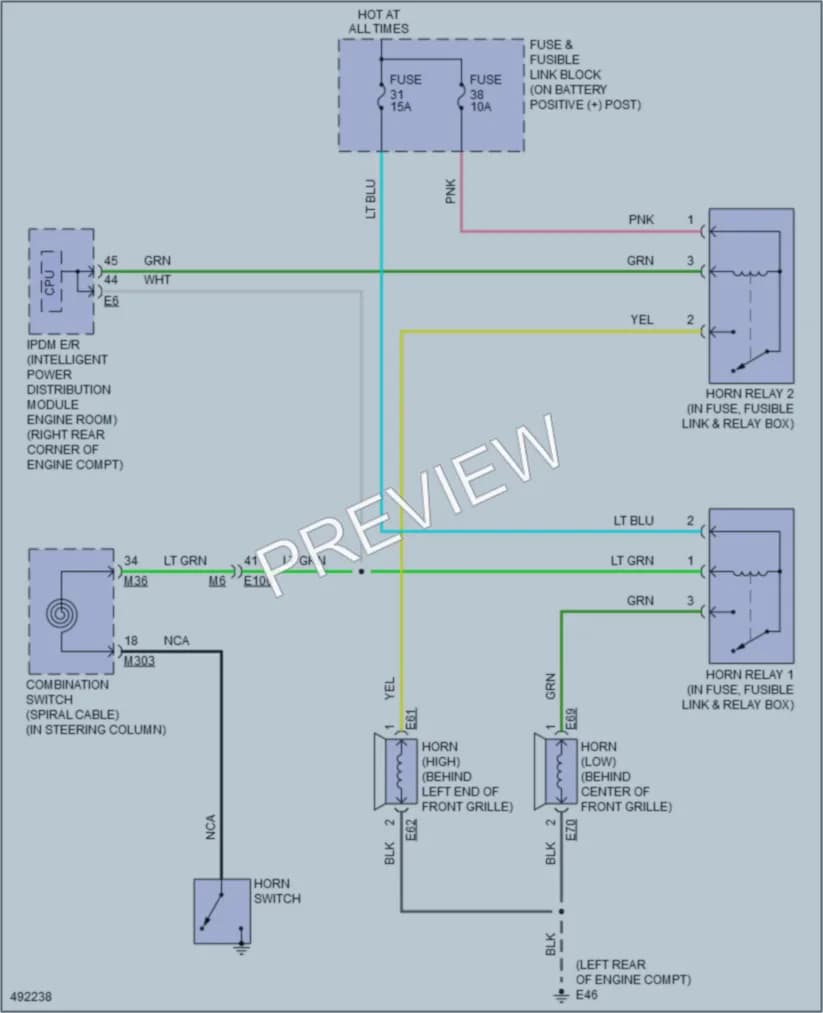2016 Nissan 370Z Horn wiring diagram preview