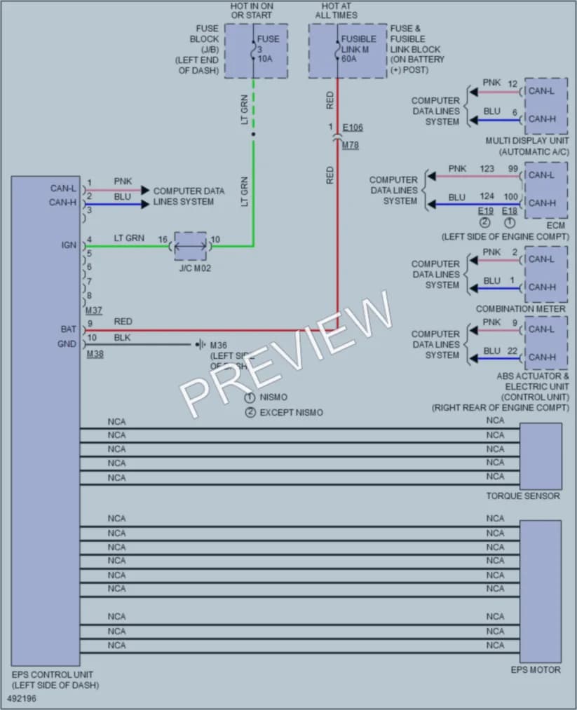 2016 Nissan JUKE Electronic Power Steering wiring diagram preview