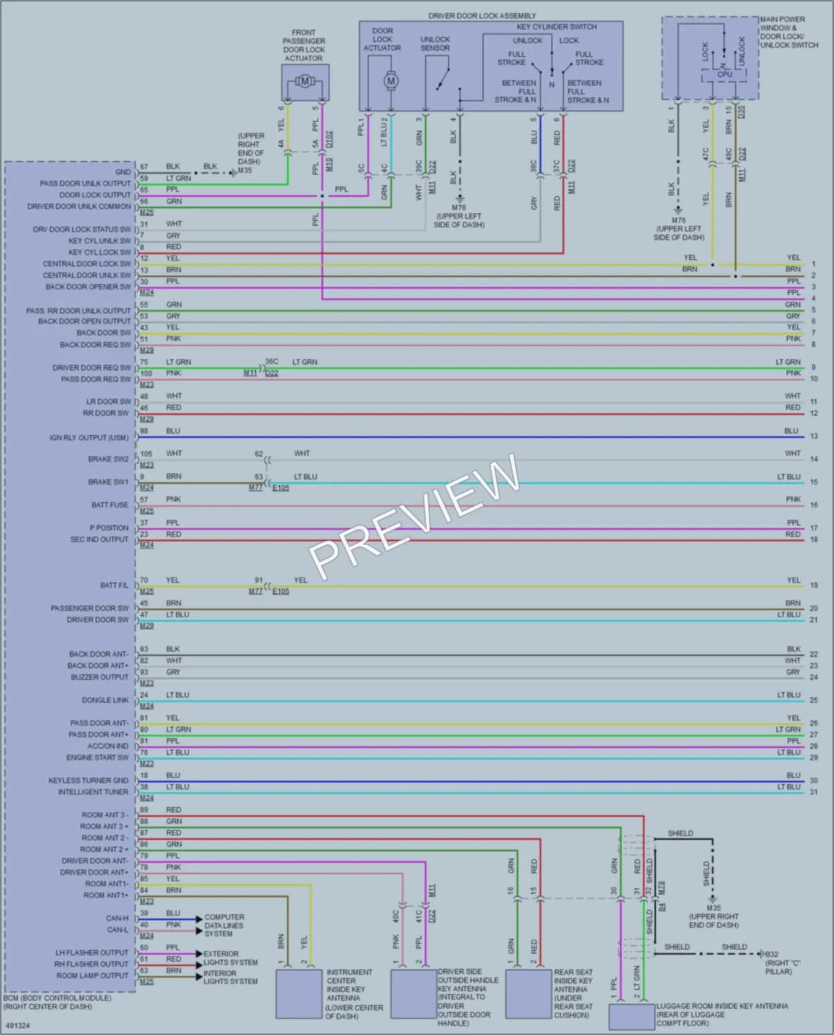 2016 Nissan LEAF Power Door Locks wiring diagram preview