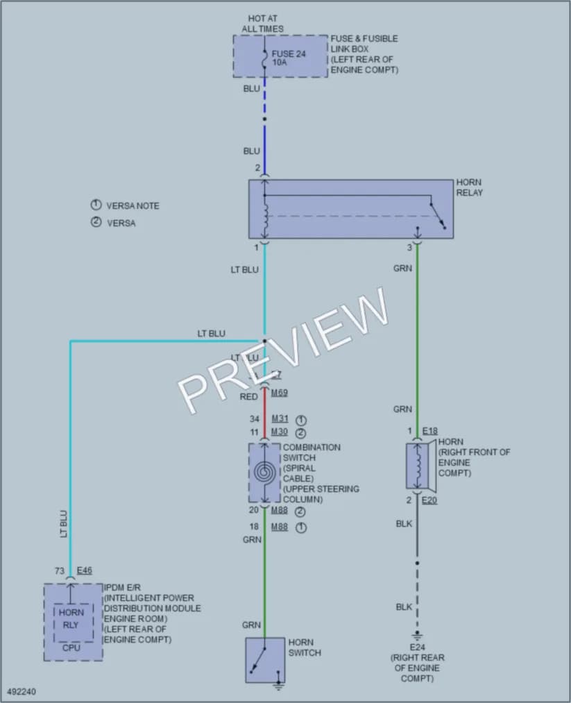 2016 Nissan VersaNote Horn wiring diagram preview