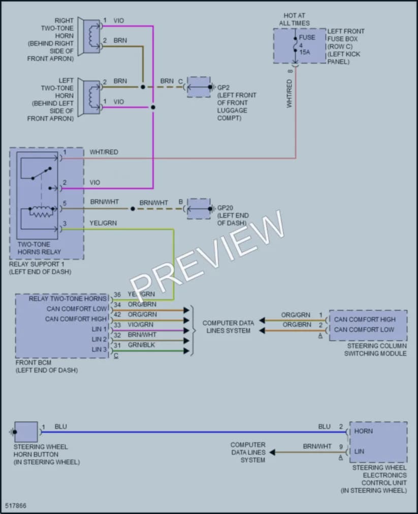 2016 Porsche 911 Horn wiring diagram preview