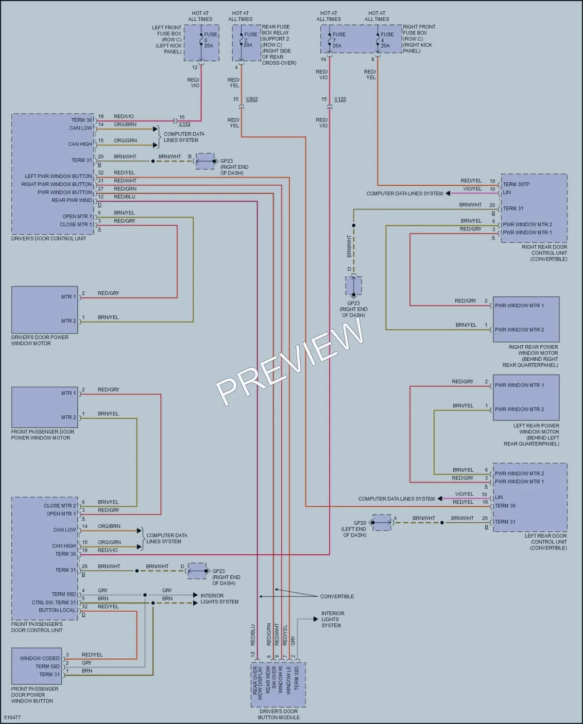 2016 Porsche 911 Power Windows wiring diagram preview