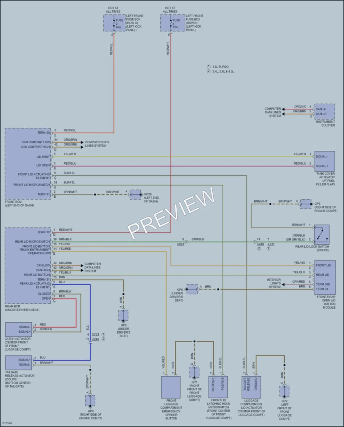 2016 Porsche 911 Trunk Tailgate Fuel Door wiring diagram preview