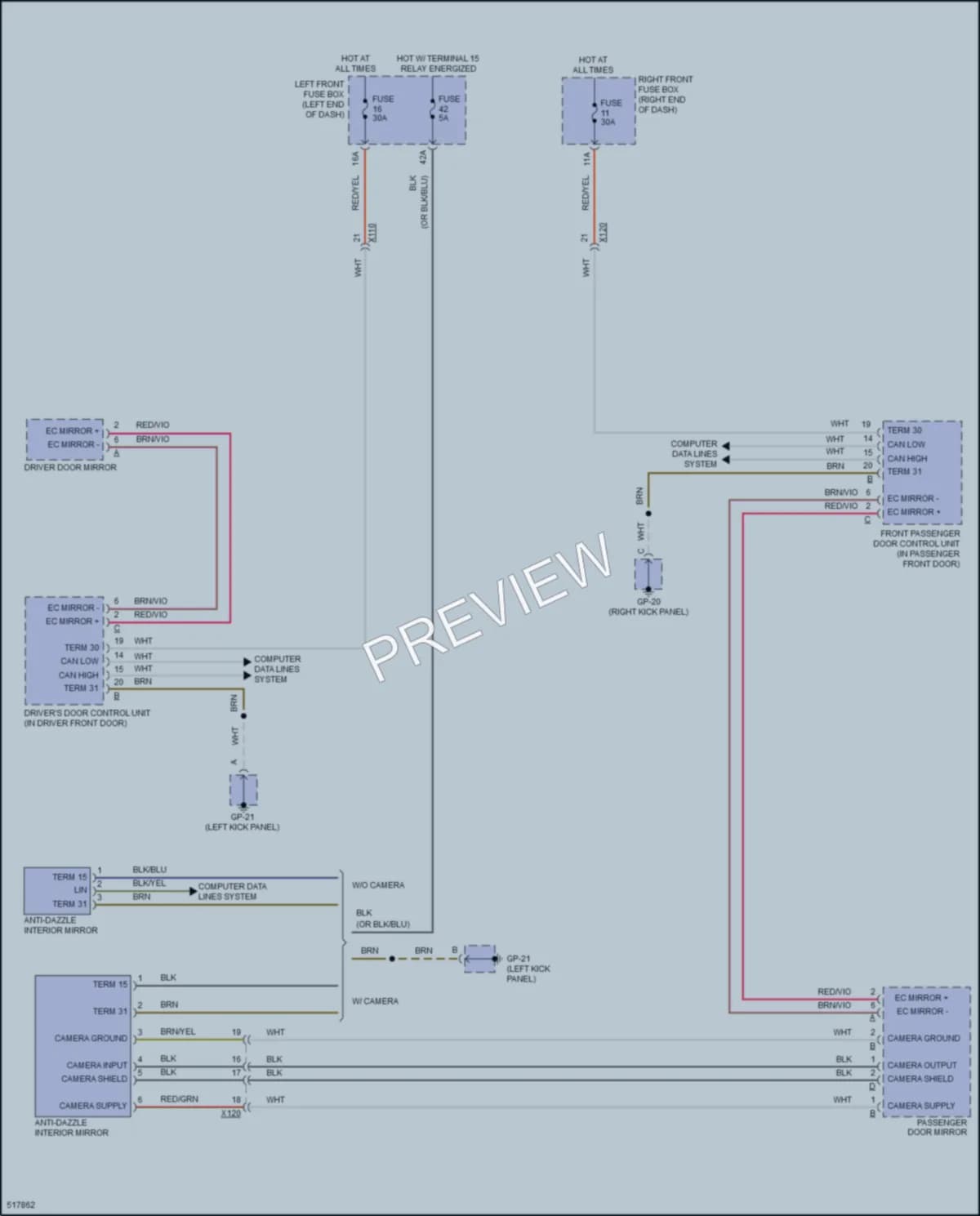 2016 Porsche CayenneHybrid Power Mirrors wiring diagram preview
