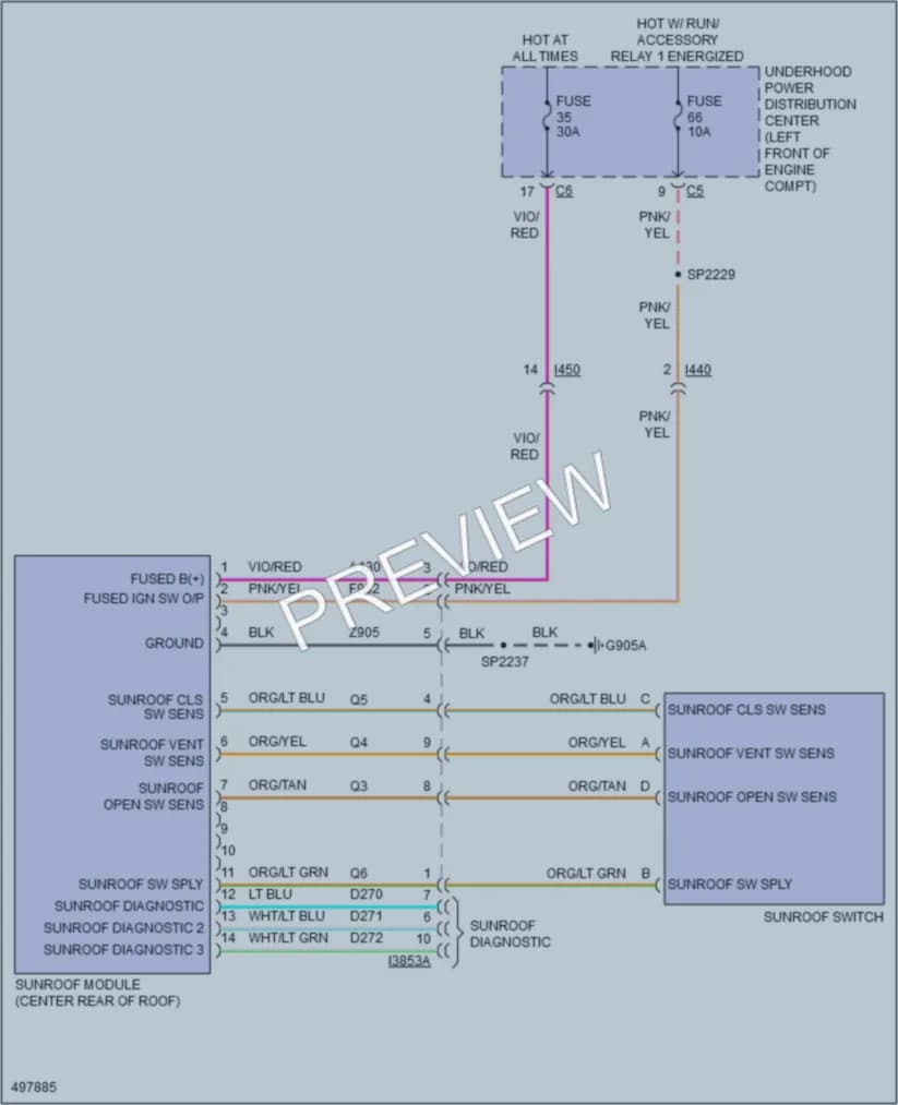 2016 Ram 1500Pickup Power Top Sunroof wiring diagram preview