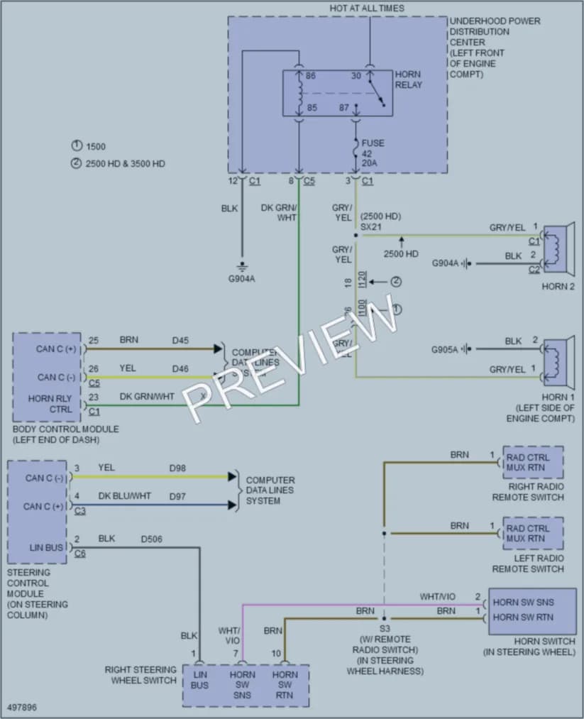 2016 Ram 2500Pickup Horn wiring diagram preview
