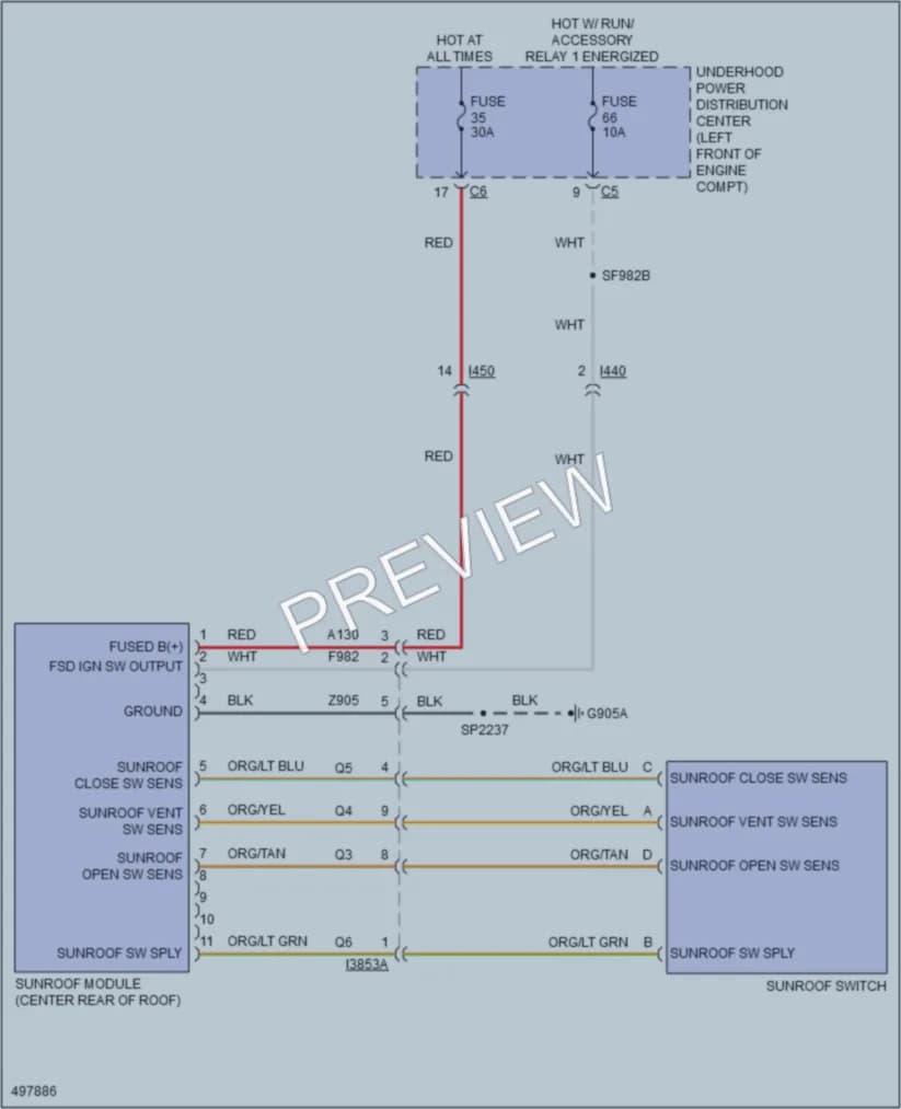 2016 Ram 3500Pickup Power Top Sunroof wiring diagram preview
