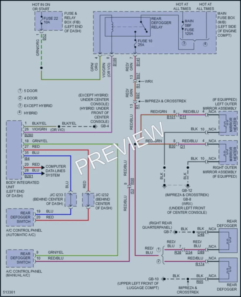 2016 Subaru CrosstrekHybrid Defoggers wiring diagram preview