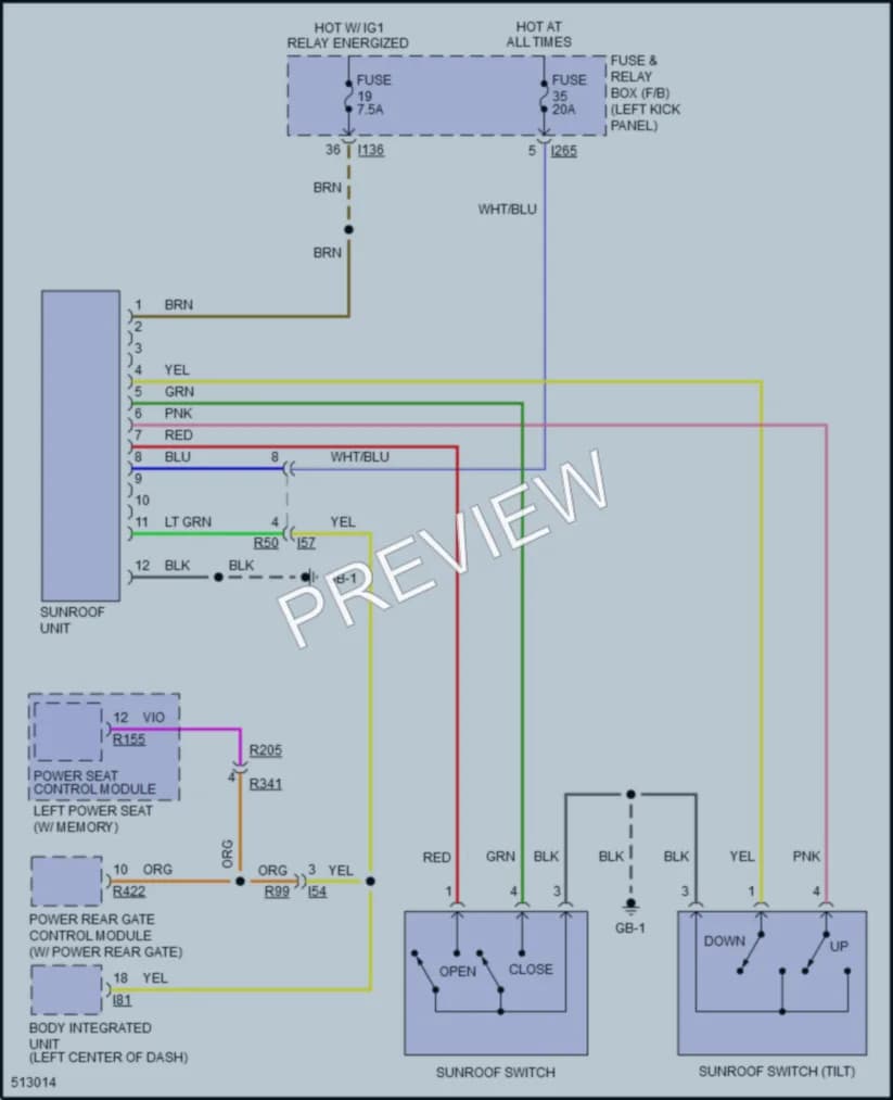 2016 Subaru Outback Power Top Sunroof wiring diagram preview