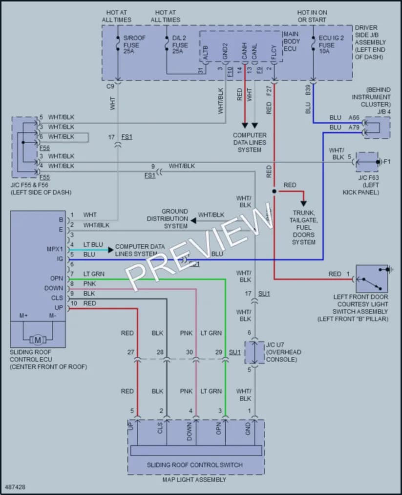 2016 Toyota 4Runner Power Top Sunroof wiring diagram preview