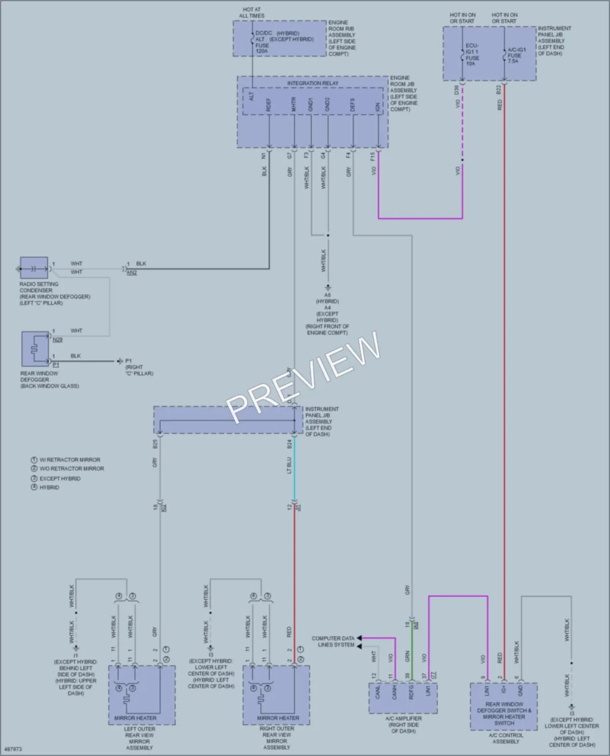 2016 Toyota CamryHybrid Defoggers wiring diagram preview