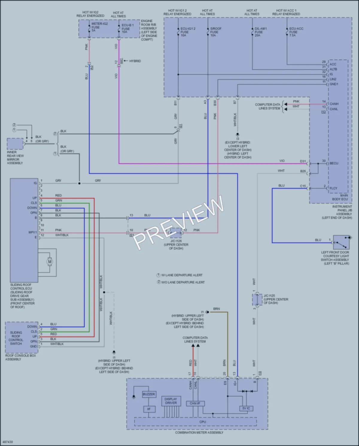 2016 Toyota CamryHybrid Power Top Sunroof wiring diagram preview