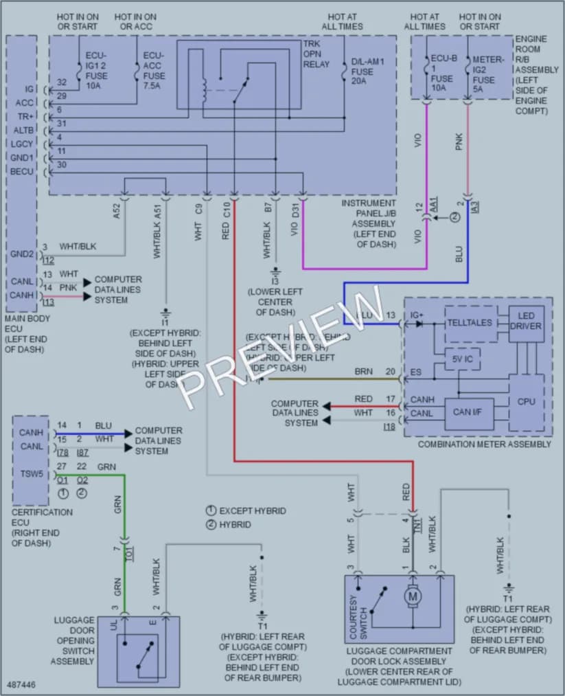 2016 Toyota CamryHybrid Trunk Tailgate Fuel Door wiring diagram preview