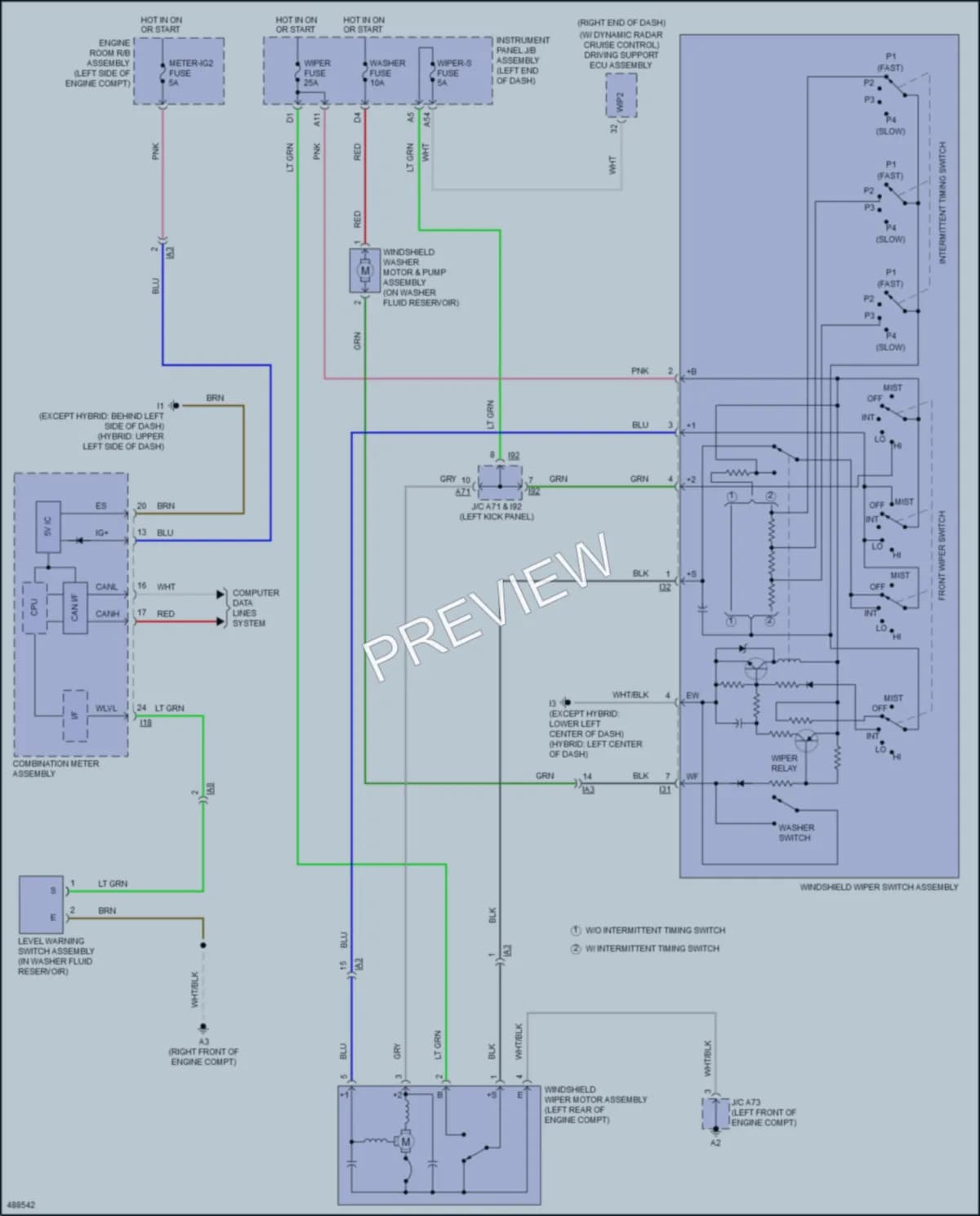 2016 Toyota CamryHybrid Wiper Washer wiring diagram preview