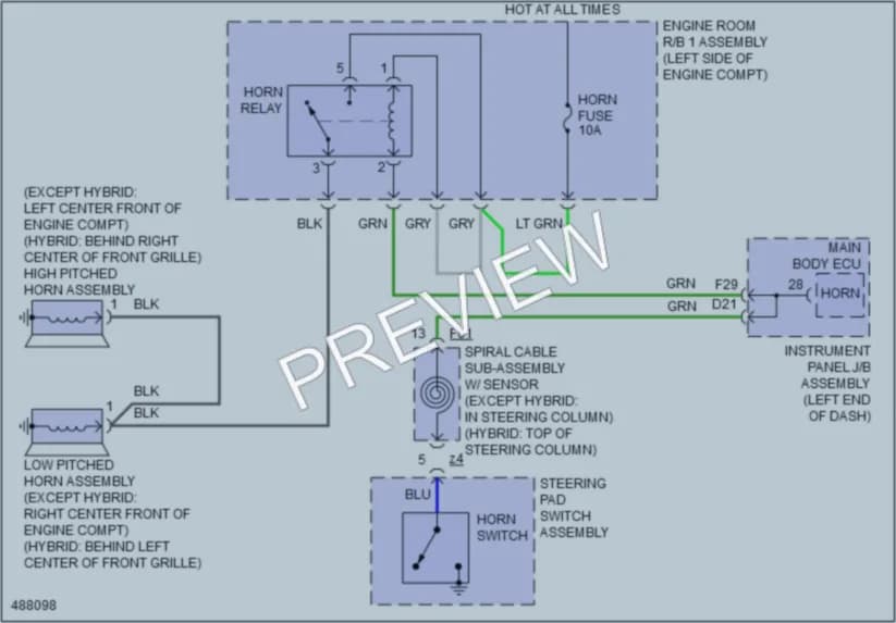 2016 Toyota HighlanderHybrid Horn wiring diagram preview
