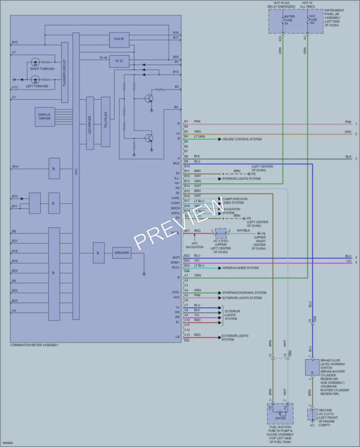 2016 Toyota HighlanderHybrid Instrument Cluster wiring diagram preview