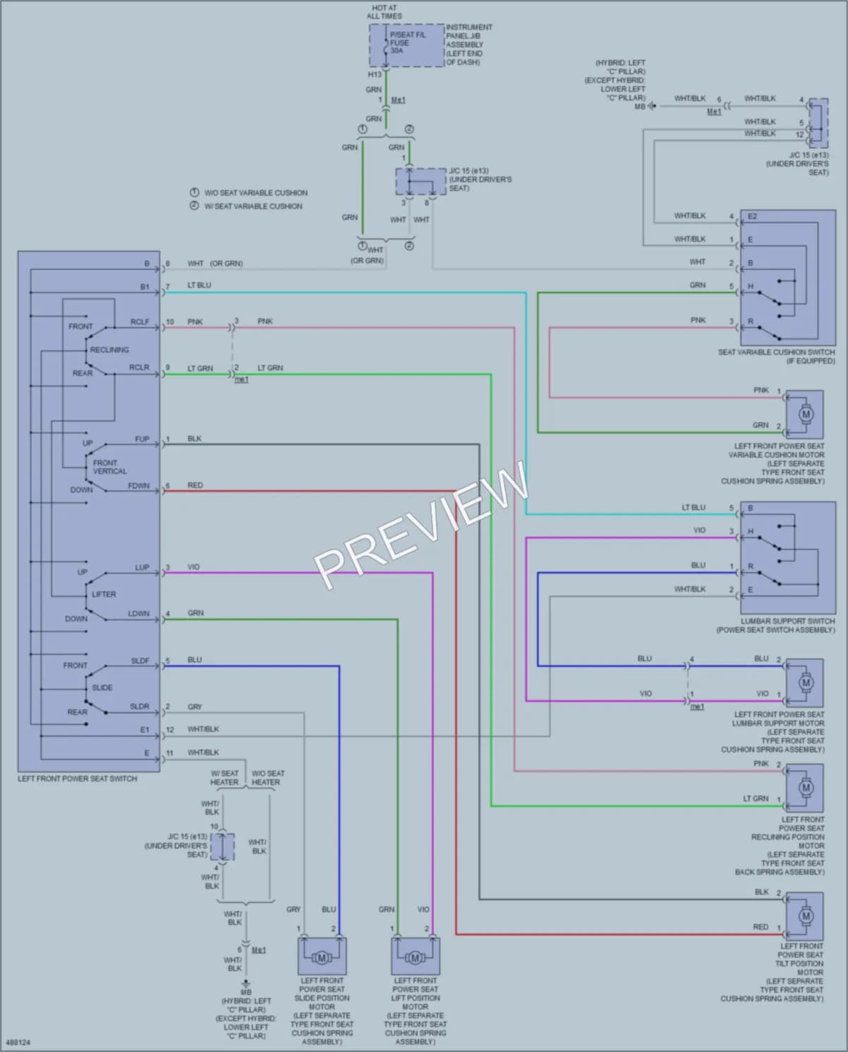2016 Toyota HighlanderHybrid Power Seats wiring diagram preview