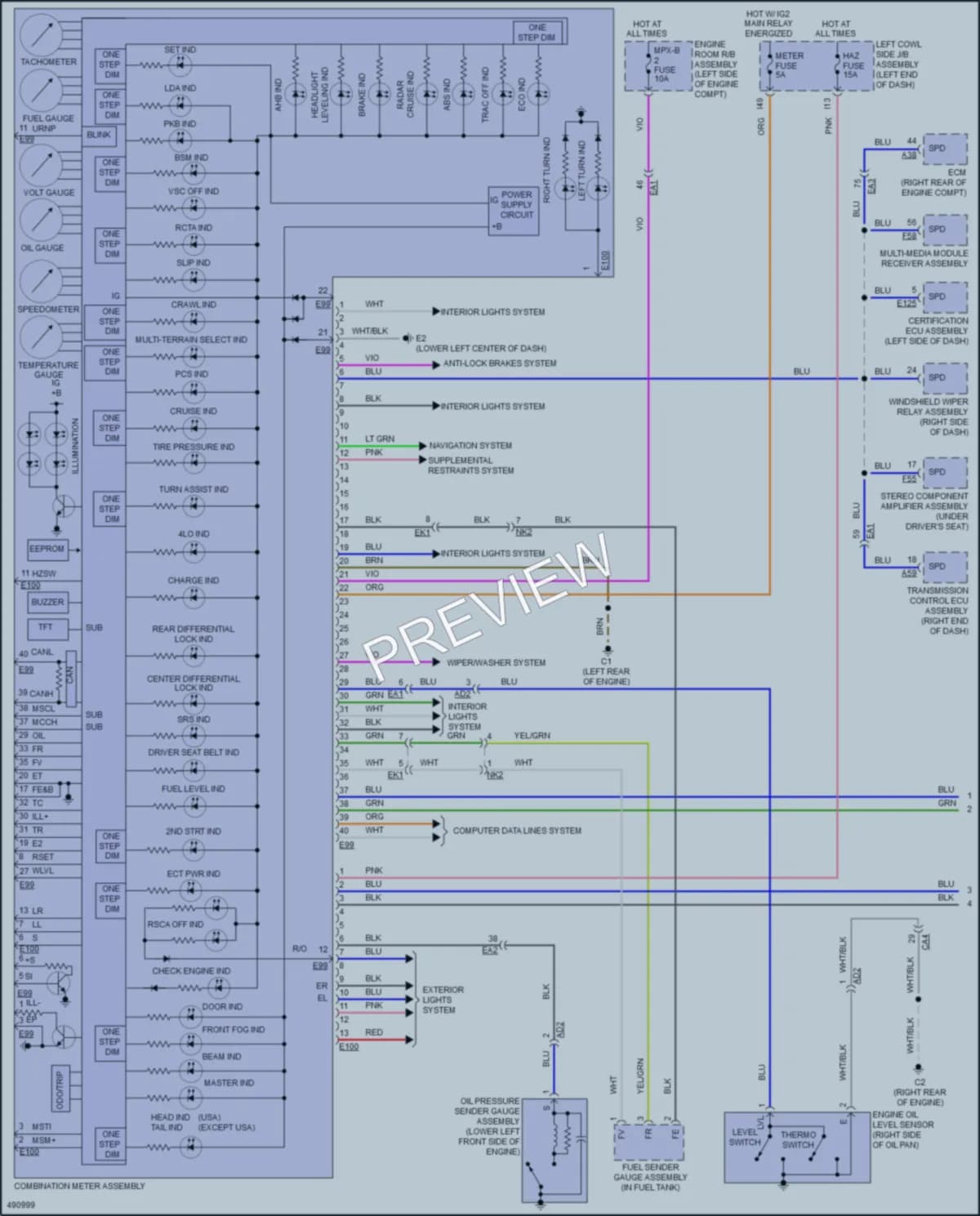 2016 Toyota LandCruiser Instrument Cluster wiring diagram preview